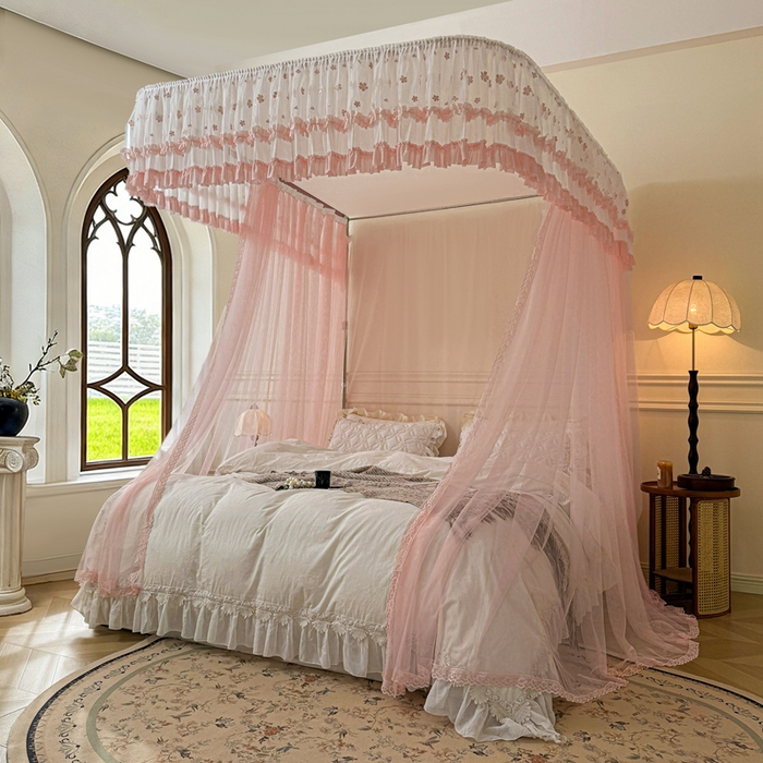 91家纺网 家纺一手货源 找家纺 梦尔佳蚊帐 2026新款百花盛开系列导轨蚊帐 单层 温馨藕玉