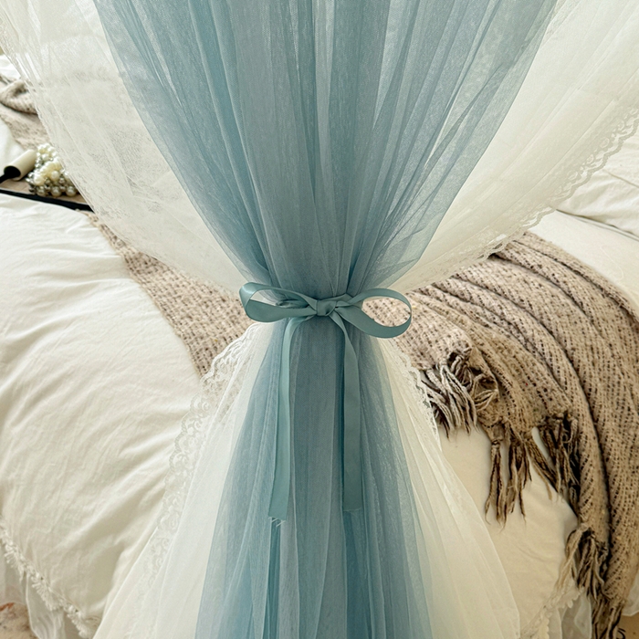 91家纺网 家纺一手货源 找家纺 梦尔佳蚊帐 2026新款百花盛开系列导轨蚊帐 双层 清雅淡蓝