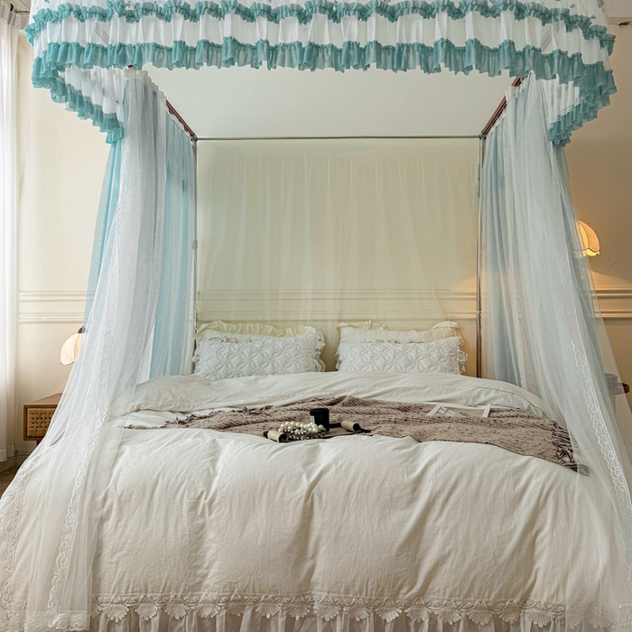 91家纺网 家纺一手货源 找家纺 梦尔佳蚊帐 2026新款百花盛开系列导轨蚊帐 双层 清雅淡蓝