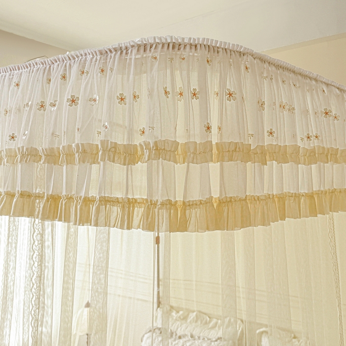 91家纺网 家纺一手货源 找家纺 梦尔佳蚊帐 2026新款百花盛开系列导轨蚊帐 单层 花蕊淡黄