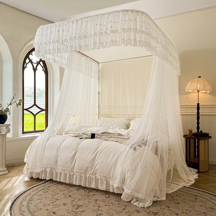 91家纺网 家纺一手货源 找家纺 梦尔佳蚊帐 2026新款百花盛开系列导轨蚊帐 单层 洁白如霞