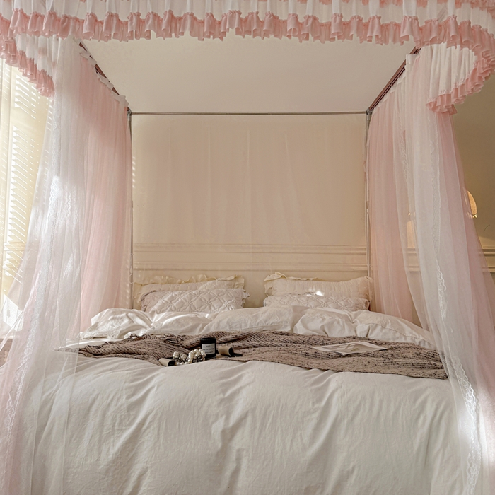 91家纺网 家纺一手货源 找家纺 梦尔佳蚊帐 2026新款百花盛开系列导轨蚊帐 双层 温馨藕玉