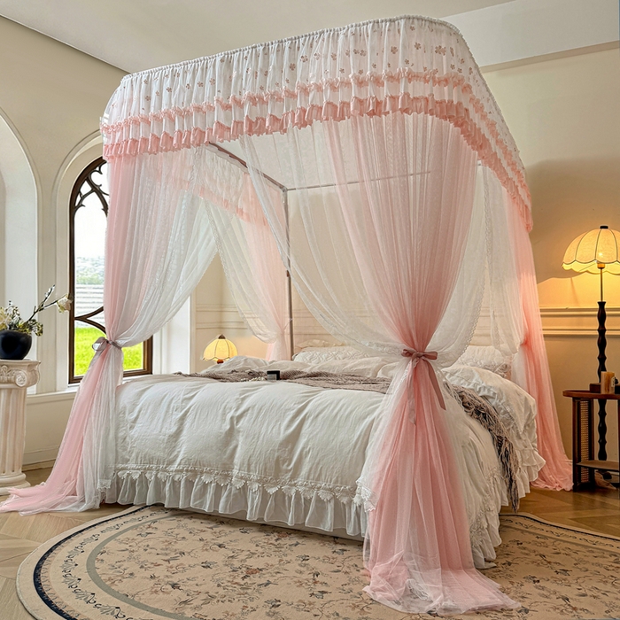 91家纺网 家纺一手货源 找家纺 梦尔佳蚊帐 2026新款百花盛开系列导轨蚊帐 双层 温馨藕玉