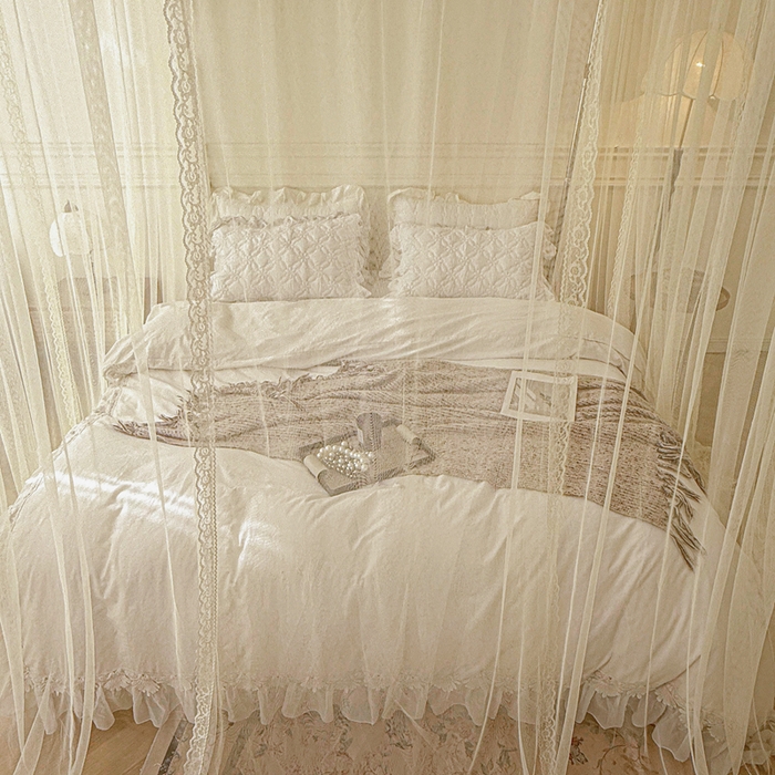 91家纺网 家纺一手货源 找家纺 梦尔佳蚊帐 2026新款百花盛开系列导轨蚊帐 单层 花蕊淡黄