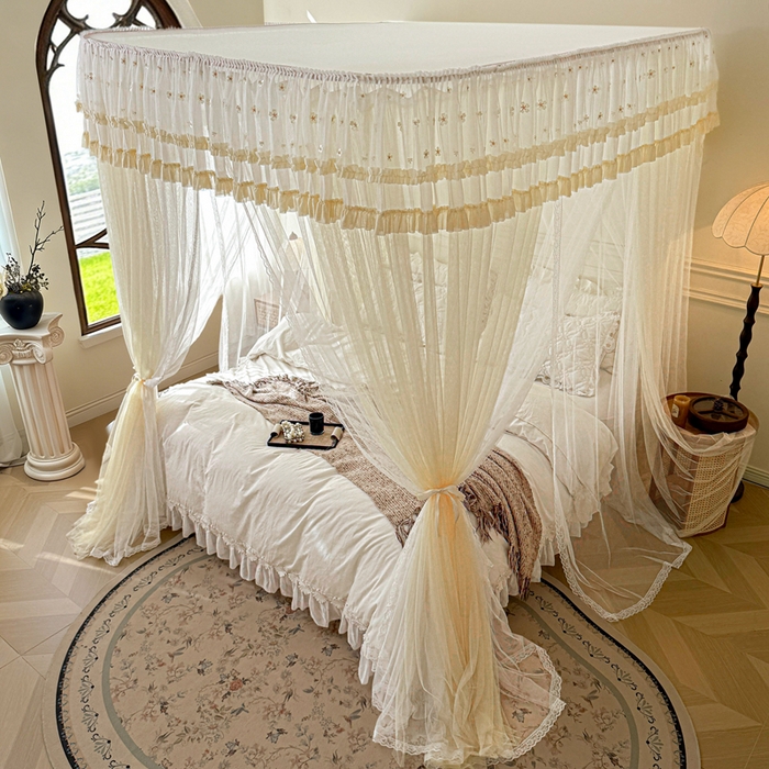 91家纺网 家纺一手货源 找家纺 梦尔佳蚊帐 2026新款百花盛开系列导轨蚊帐 双层 花蕊淡黄