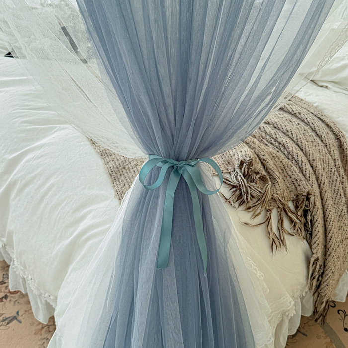 91家纺网 家纺一手货源 找家纺 梦尔佳蚊帐 2026新款百花盛开系列导轨蚊帐 双层 优雅蓝灰