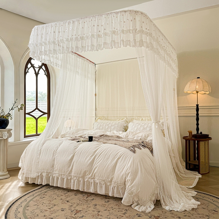 91家纺网 家纺一手货源 找家纺 梦尔佳蚊帐 2026新款百花盛开系列导轨蚊帐 单层 洁白如霞