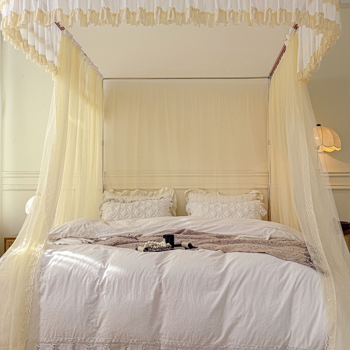 91家纺网 家纺一手货源 找家纺 梦尔佳蚊帐 2026新款百花盛开系列导轨蚊帐 单层 花蕊淡黄