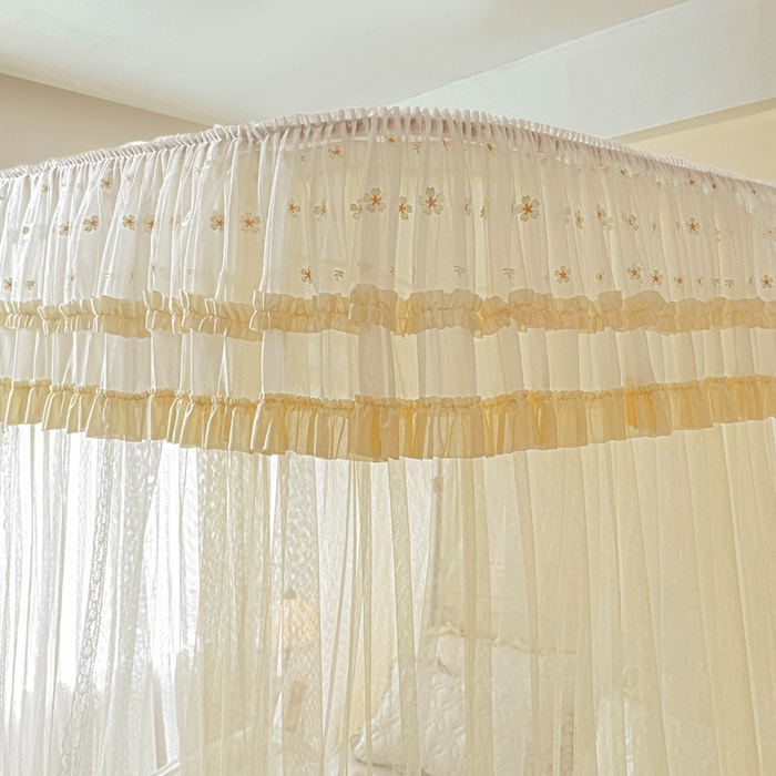 91家纺网 家纺一手货源 找家纺 梦尔佳蚊帐 2026新款百花盛开系列导轨蚊帐 双层 花蕊淡黄