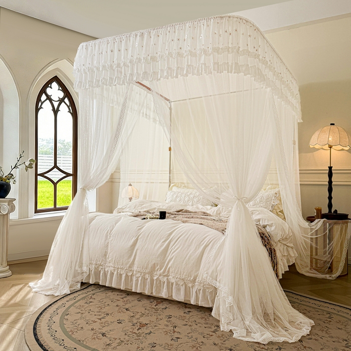 91家纺网 家纺一手货源 找家纺 梦尔佳蚊帐 2026新款百花盛开系列导轨蚊帐 单层 洁白如霞