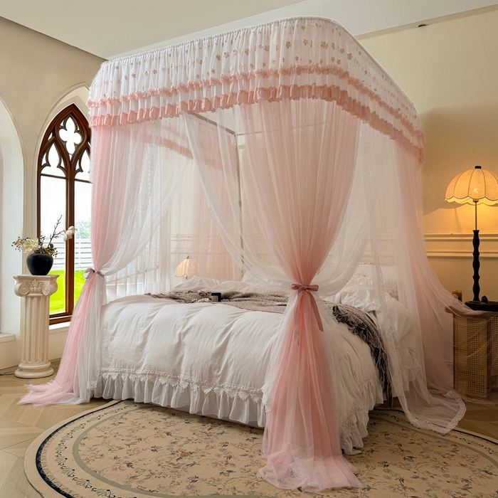 91家纺网 家纺一手货源 找家纺 梦尔佳蚊帐 2026新款百花盛开系列导轨蚊帐 双层 温馨藕玉