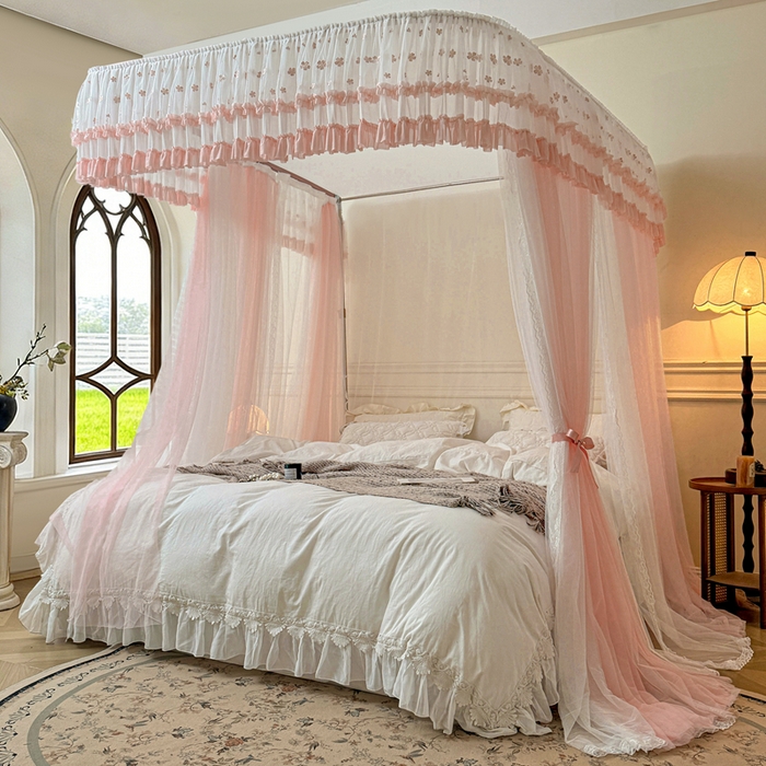 91家纺网 家纺一手货源 找家纺 梦尔佳蚊帐 2026新款百花盛开系列导轨蚊帐 双层 温馨藕玉