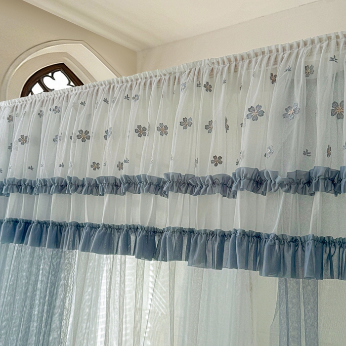 91家纺网 家纺一手货源 找家纺 梦尔佳蚊帐 2026新款百花盛开系列导轨蚊帐 双层 优雅蓝灰