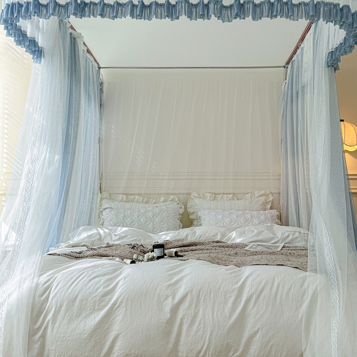 91家纺网 家纺一手货源 找家纺 梦尔佳蚊帐 2026新款百花盛开系列导轨蚊帐 双层 优雅蓝灰