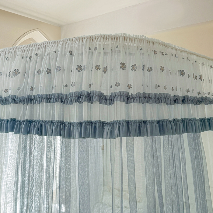 91家纺网 家纺一手货源 找家纺 梦尔佳蚊帐 2026新款百花盛开系列导轨蚊帐 双层 优雅蓝灰