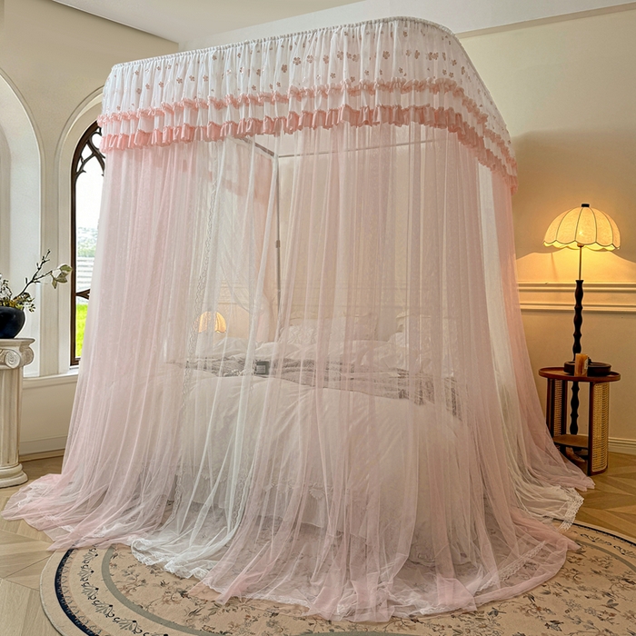 91家纺网 家纺一手货源 找家纺 梦尔佳蚊帐 2026新款百花盛开系列导轨蚊帐 双层 温馨藕玉