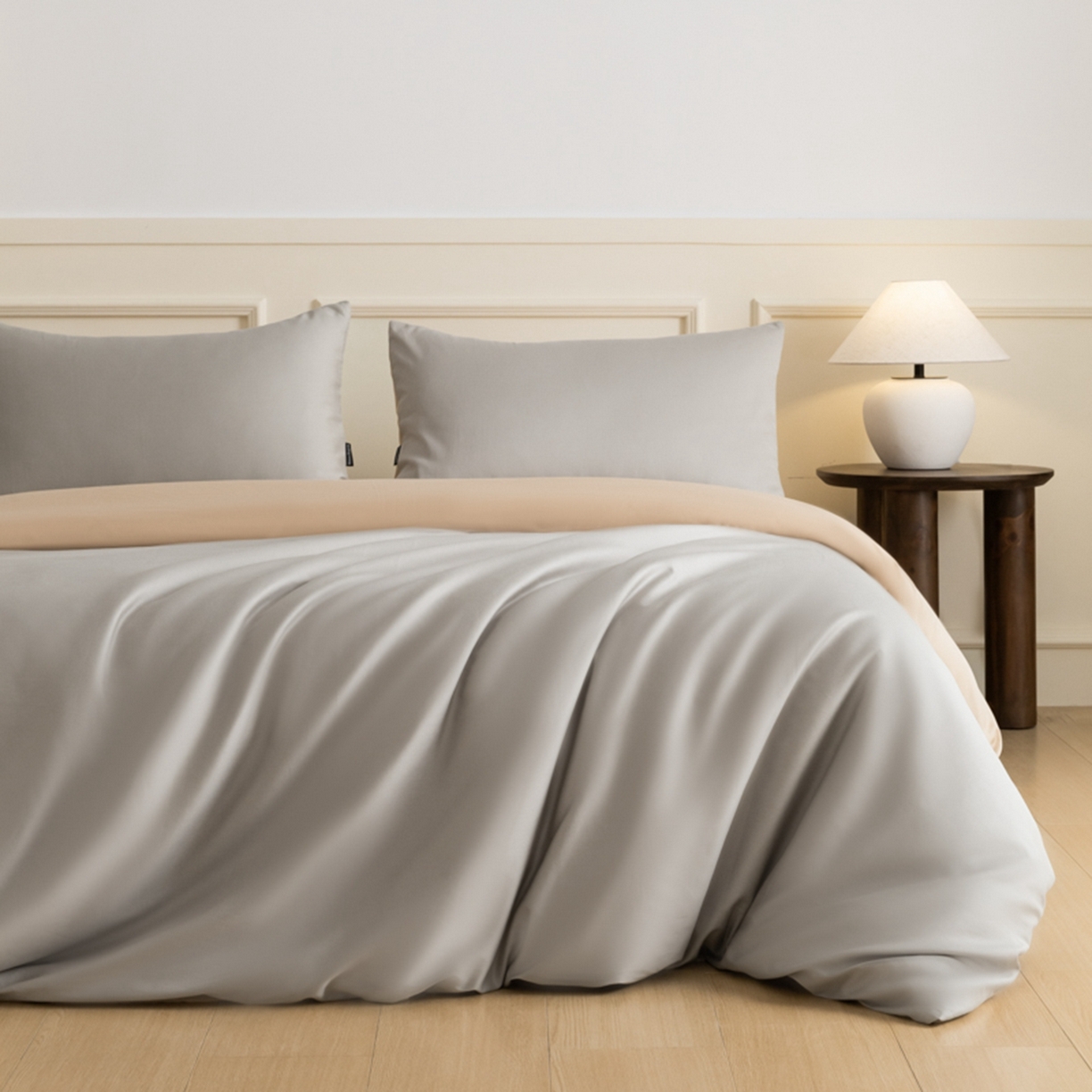 秀色家纺 2026新款高端100pro新疆长绒棉床上四件套全棉纯棉四季纯色双拼高级感礼品团购四件套-米朵 米朵-可口摩卡