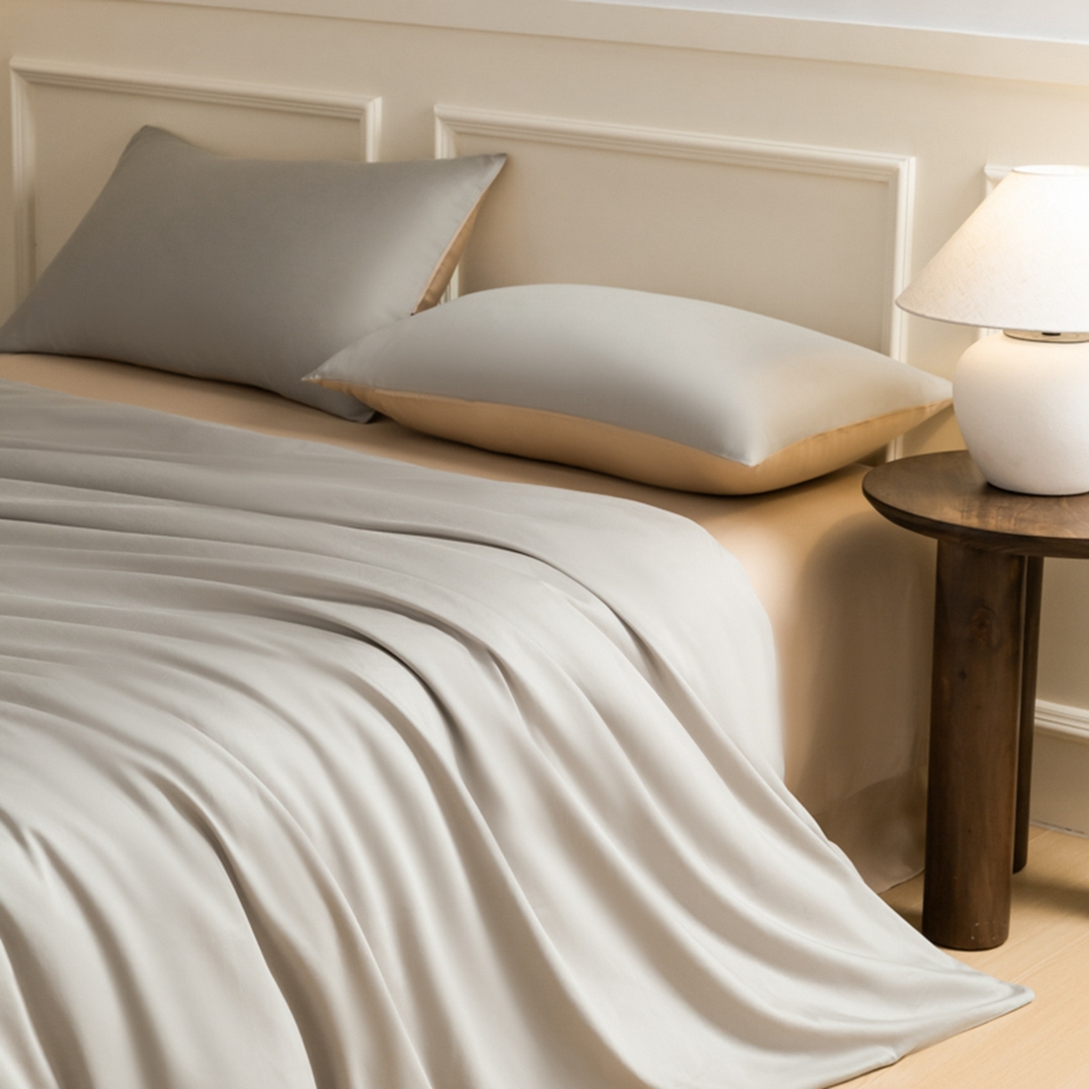 91家纺网 家纺一手货源 找家纺 秀色家纺 2026新款高端100pro新疆长绒棉床上四件套全棉纯棉四季纯色双拼高级感礼品团购四件套-米朵 米朵-可口摩卡