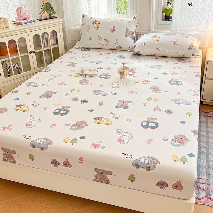 91家纺网 家纺一手货源 找家纺 梦卓家纺 2026新款印花卡通系列亲肤水洗棉床笠 狂欢派对