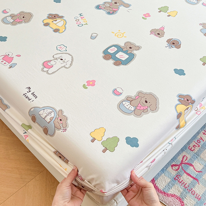 91家纺网 家纺一手货源 找家纺 梦卓家纺 2026新款印花卡通系列亲肤水洗棉床笠 狂欢派对