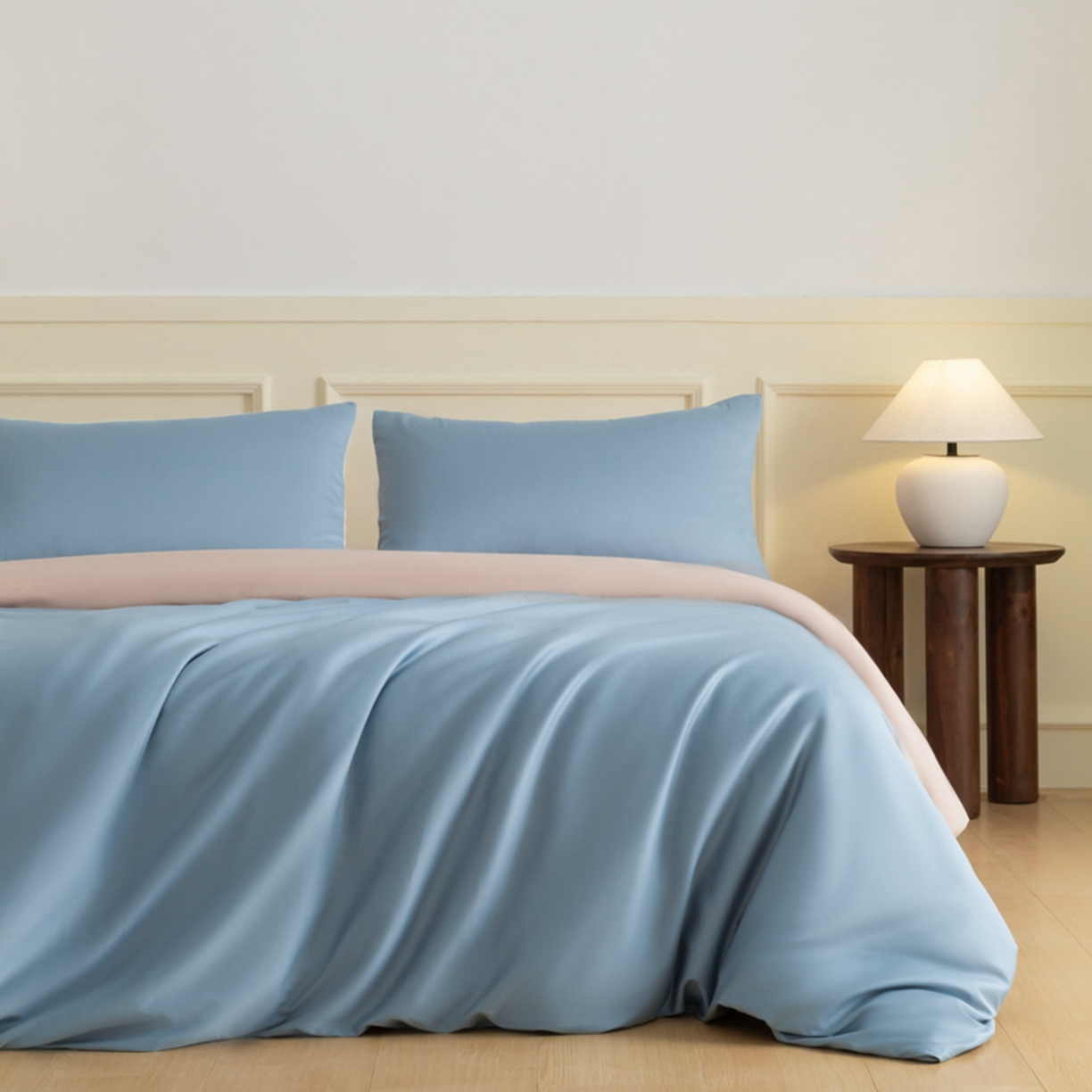 秀色家纺 2026新款高端100pro新疆长绒棉床上四件套全棉纯棉四季纯色双拼高级感礼品团购四件套-米朵 米朵-蓝莓粉