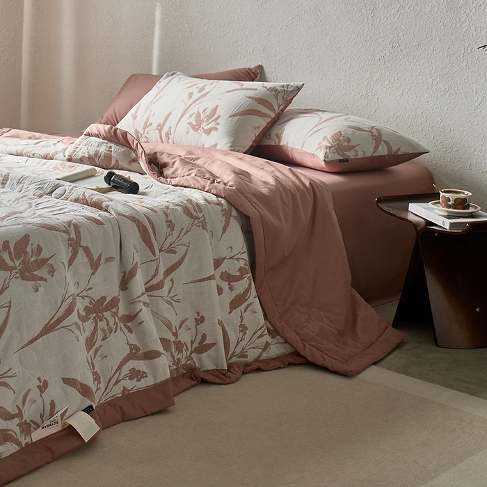 宜代光年 2026新款60S水洗棉全棉纯棉三层纱色织提花夏被四件套系列 林逾静-橘