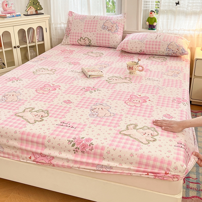 梦卓家纺 2026新款印花卡通系列亲肤水洗棉床笠 奶萌小狗