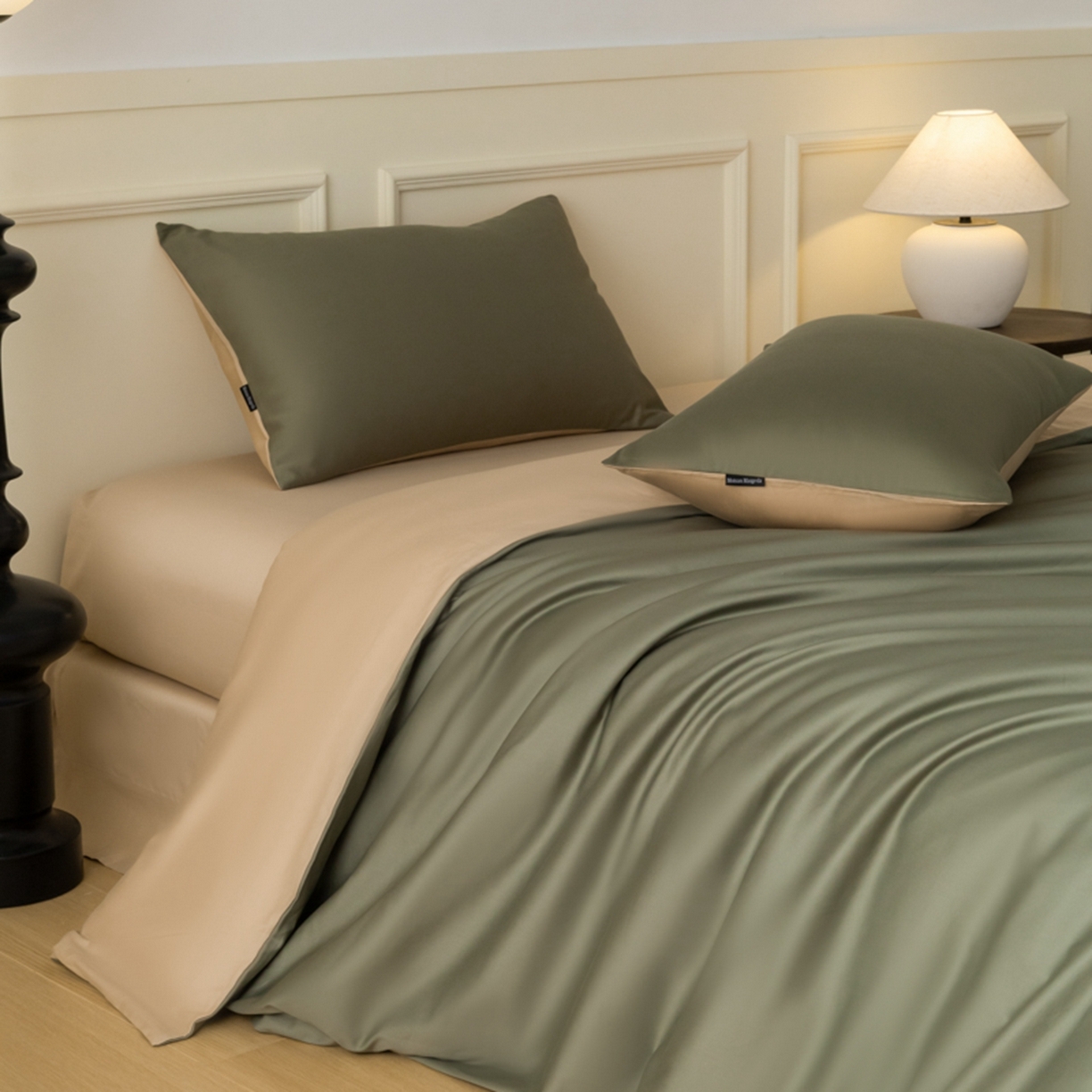 91家纺网 家纺一手货源 找家纺 秀色家纺 2026新款高端100pro新疆长绒棉床上四件套全棉纯棉四季纯色双拼高级感礼品团购四件套-米朵 米朵-琉璃香槟金