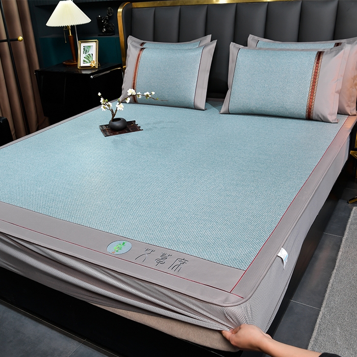 小牛席业 2026新款加厚款-经典艾草养生席（床笠款） 艾草养生席-床笠款-冰蓝
