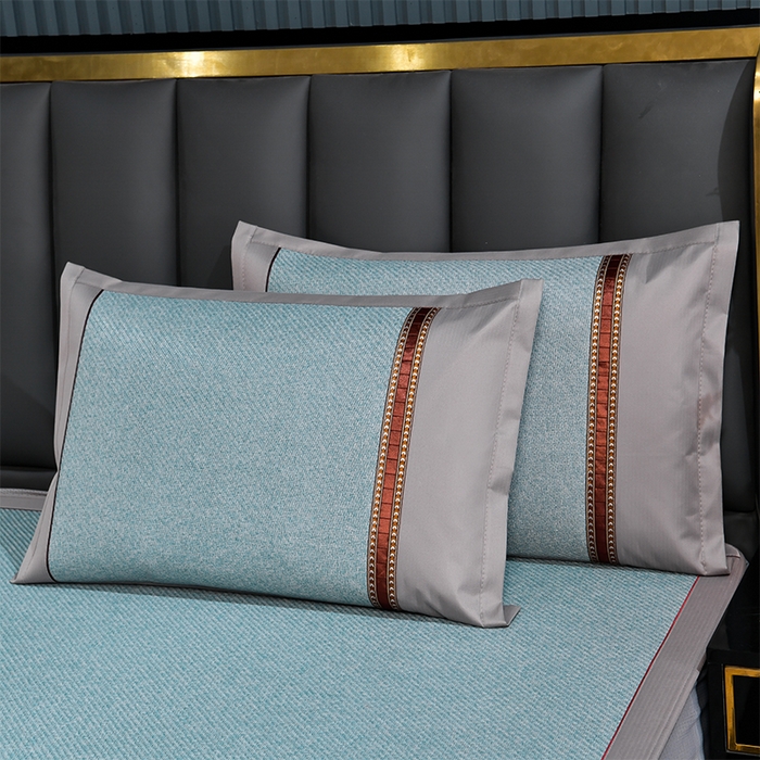 91家纺网 家纺一手货源 找家纺 小牛席业 2026新款加厚款-经典艾草养生席（床笠款） 艾草养生席-床笠款-冰蓝