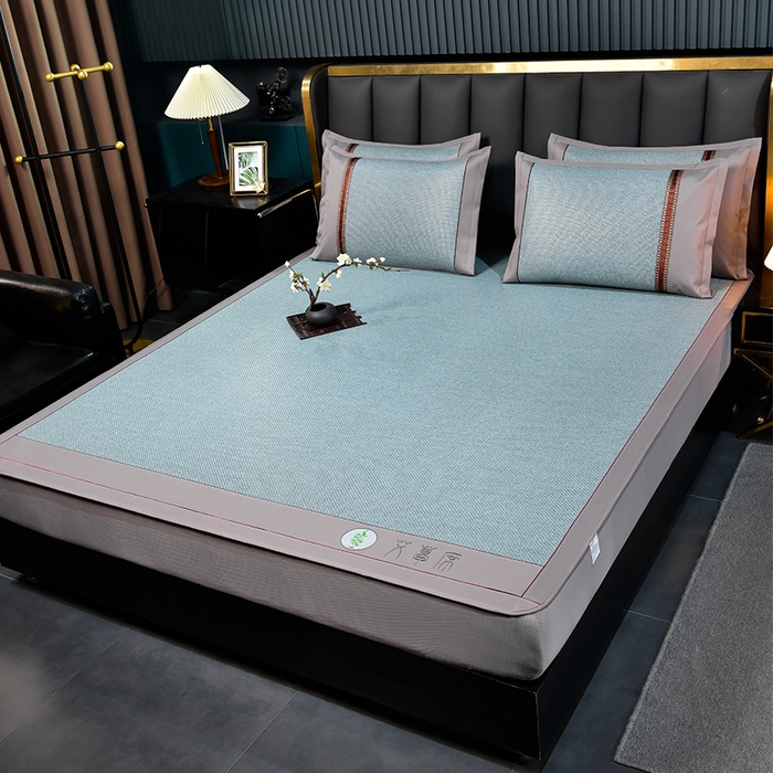 91家纺网 家纺一手货源 找家纺 小牛席业 2026新款加厚款-经典艾草养生席（床笠款） 艾草养生席-床笠款-冰蓝