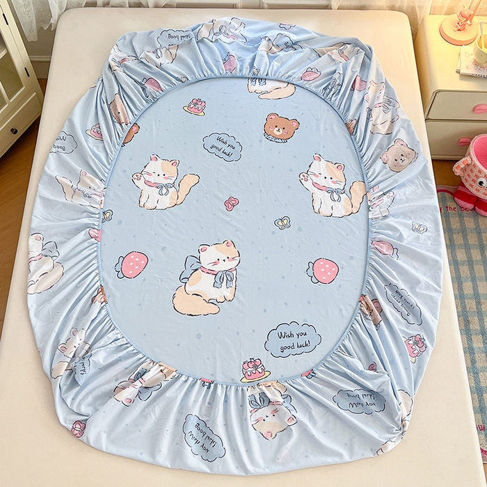 91家纺网 家纺一手货源 找家纺 梦卓家纺 2026新款印花卡通系列亲肤水洗棉床笠 招财猫