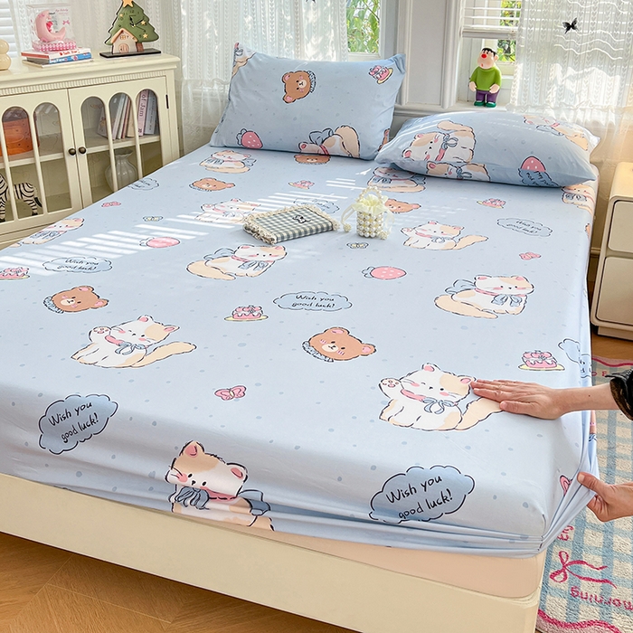 梦卓家纺 2026新款印花卡通系列亲肤水洗棉床笠 招财猫