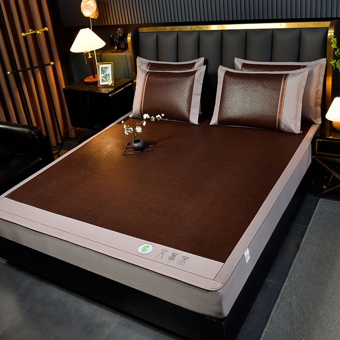 91家纺网 家纺一手货源 找家纺 小牛席业 2026新款加厚款-经典艾草养生席（床笠款） 艾草养生席-床笠款-黑咖