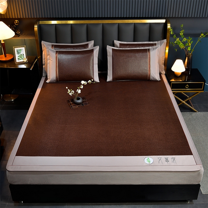 91家纺网 家纺一手货源 找家纺 小牛席业 2026新款加厚款-经典艾草养生席（床笠款） 艾草养生席-床笠款-黑咖