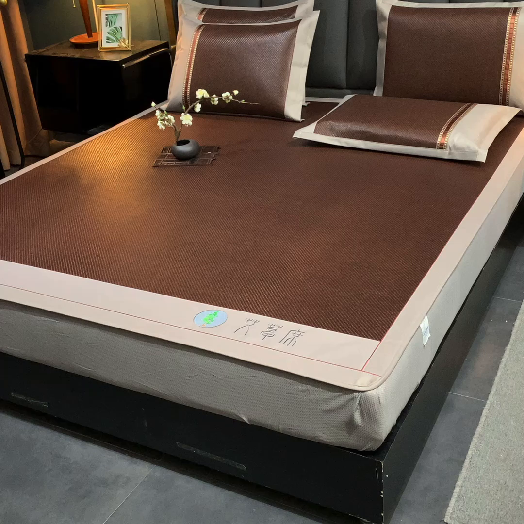 91家纺网 家纺一手货源 找家纺 小牛席业 2026新款加厚款-经典艾草养生席（床笠款） 艾草养生席-床笠款-黑咖