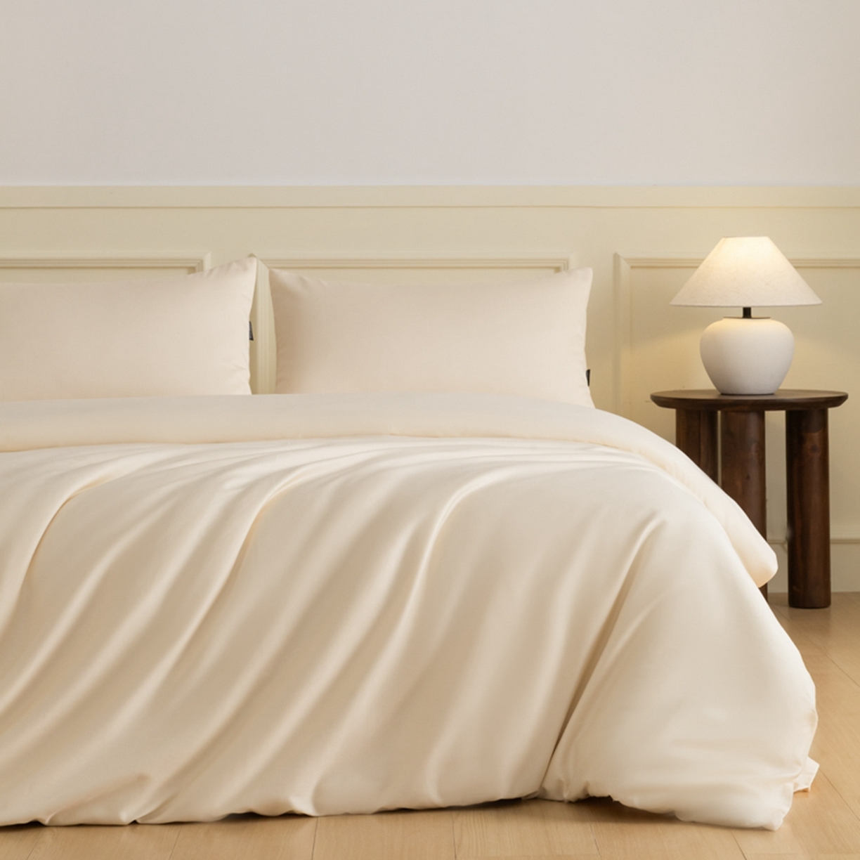 秀色家纺 2026新款高端100pro新疆长绒棉床上四件套全棉纯棉四季纯色双拼高级感礼品团购四件套-米朵 米朵-奶昔白