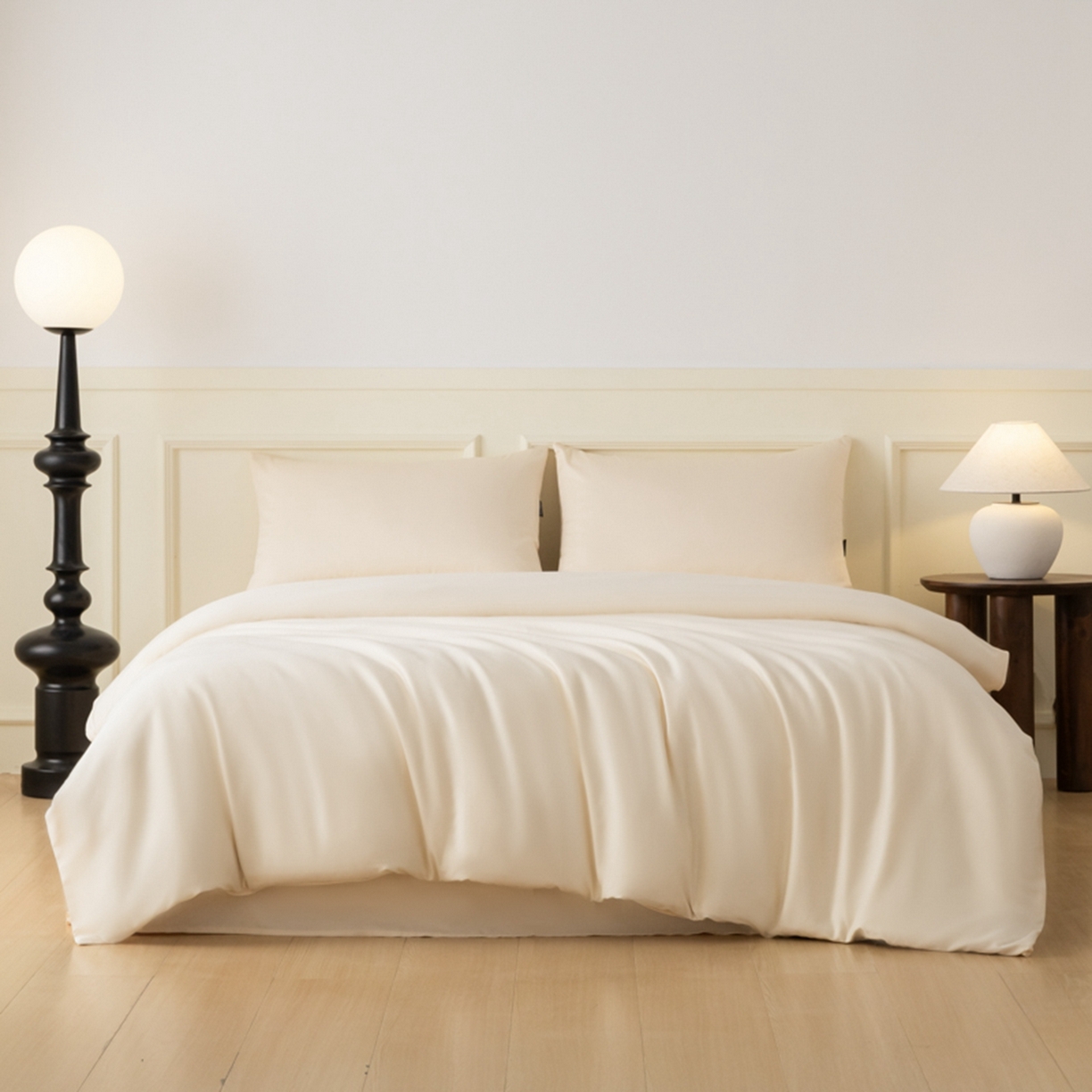 91家纺网 家纺一手货源 找家纺 秀色家纺 2026新款高端100pro新疆长绒棉床上四件套全棉纯棉四季纯色双拼高级感礼品团购四件套-米朵 米朵-奶昔白