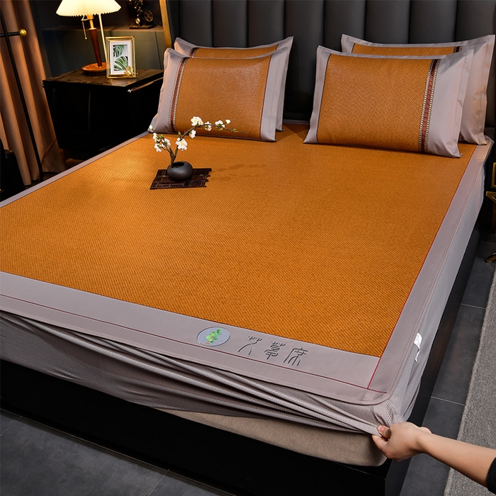 小牛席业 2026新款加厚款-经典艾草养生席（床笠款） 艾草养生席-床笠款-红棕