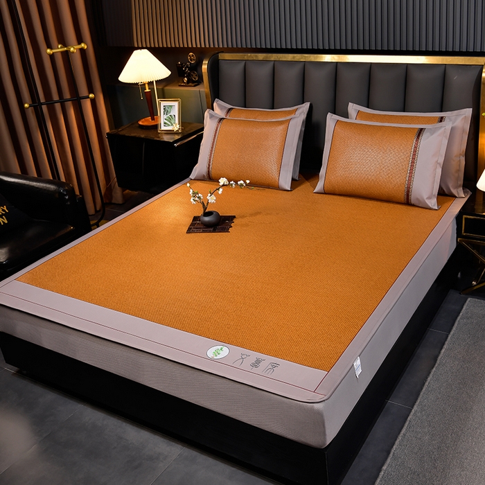 91家纺网 家纺一手货源 找家纺 小牛席业 2026新款加厚款-经典艾草养生席（床笠款） 艾草养生席-床笠款-红棕