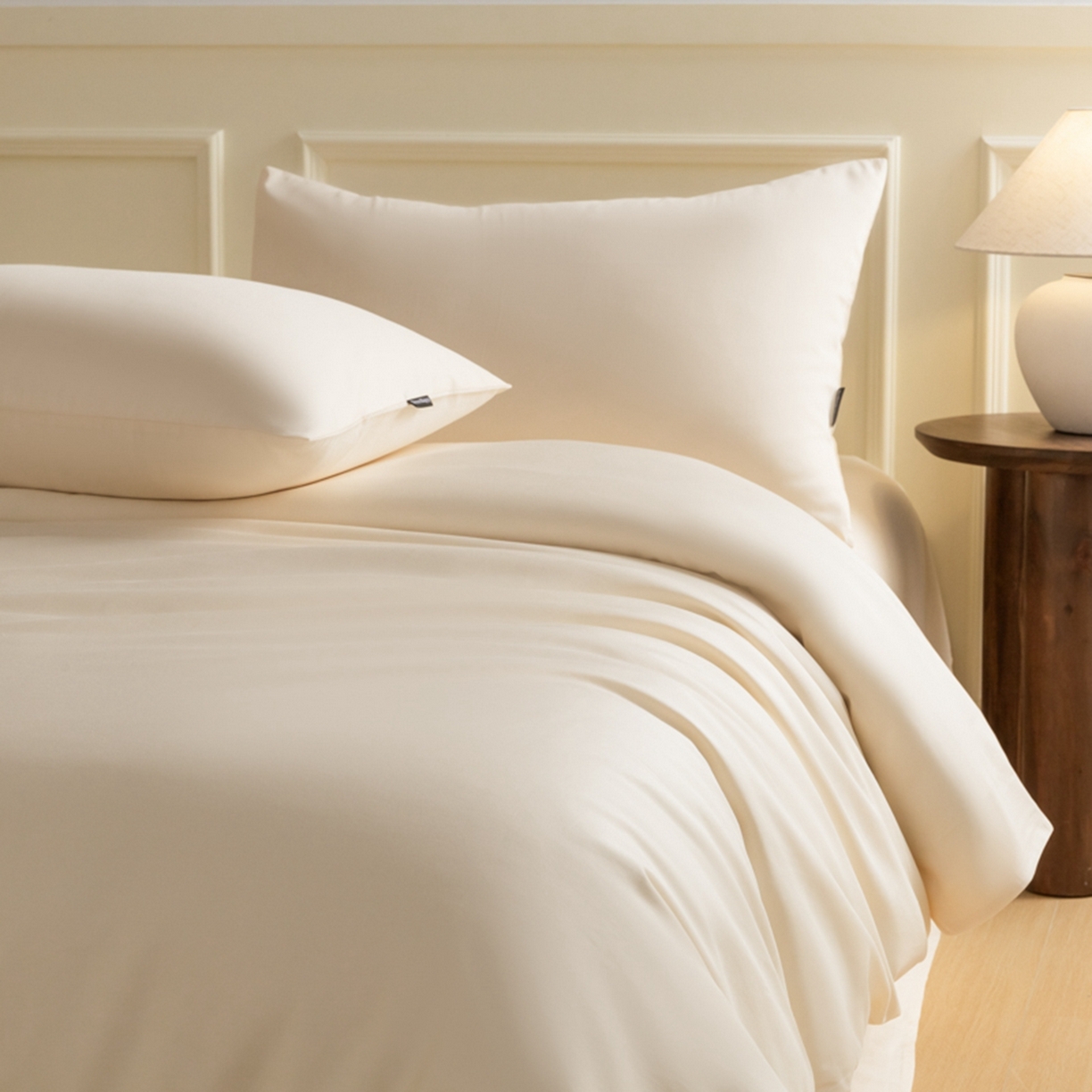 91家纺网 家纺一手货源 找家纺 秀色家纺 2026新款高端100pro新疆长绒棉床上四件套全棉纯棉四季纯色双拼高级感礼品团购四件套-米朵 米朵-奶昔白