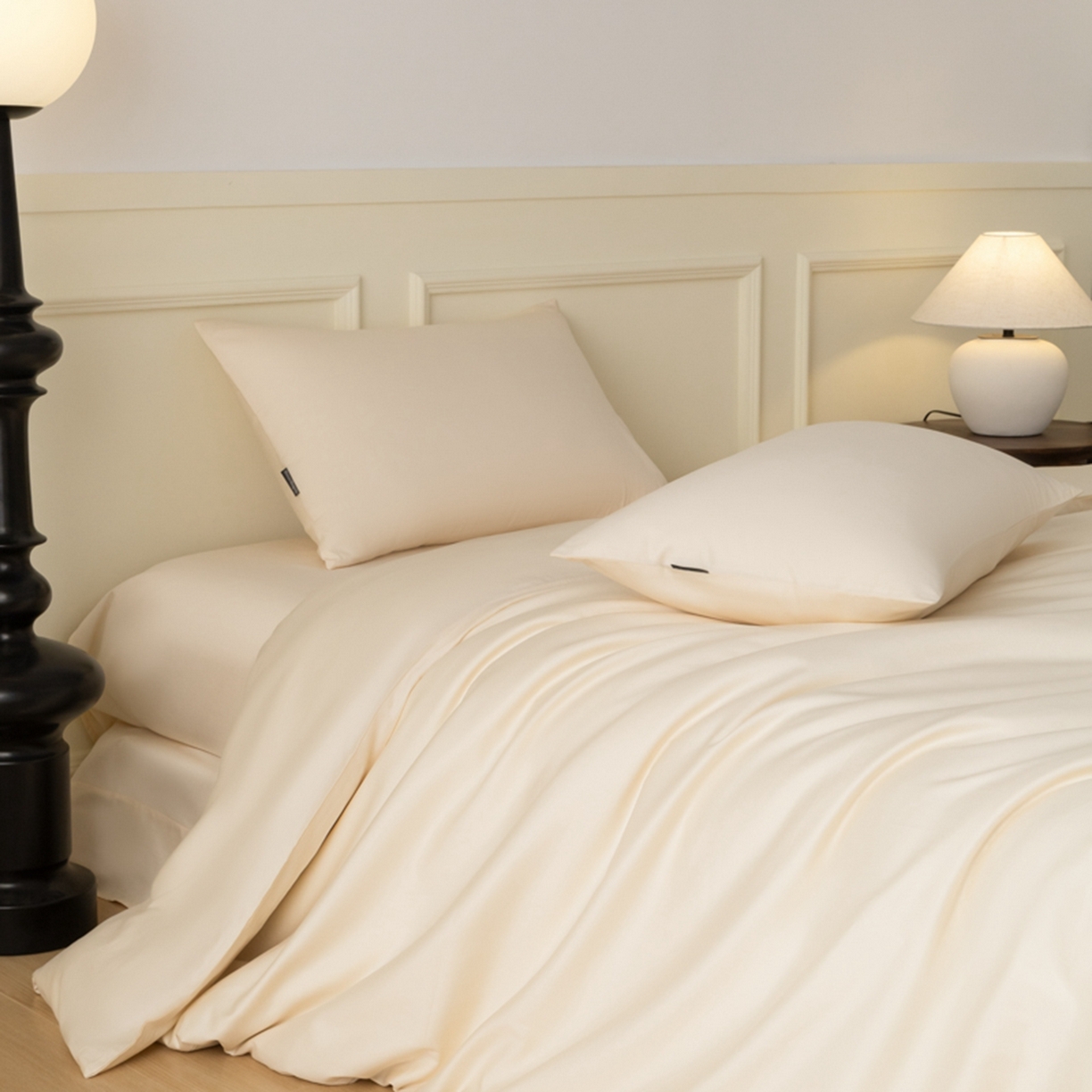 91家纺网 家纺一手货源 找家纺 秀色家纺 2026新款高端100pro新疆长绒棉床上四件套全棉纯棉四季纯色双拼高级感礼品团购四件套-米朵 米朵-奶昔白