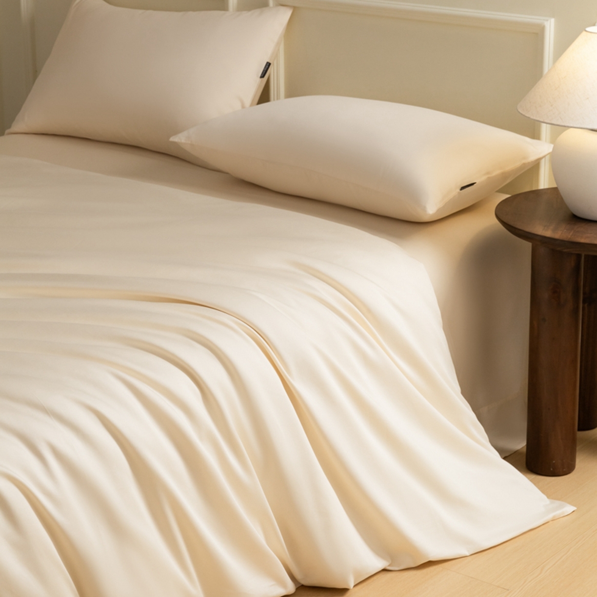 91家纺网 家纺一手货源 找家纺 秀色家纺 2026新款高端100pro新疆长绒棉床上四件套全棉纯棉四季纯色双拼高级感礼品团购四件套-米朵 米朵-奶昔白