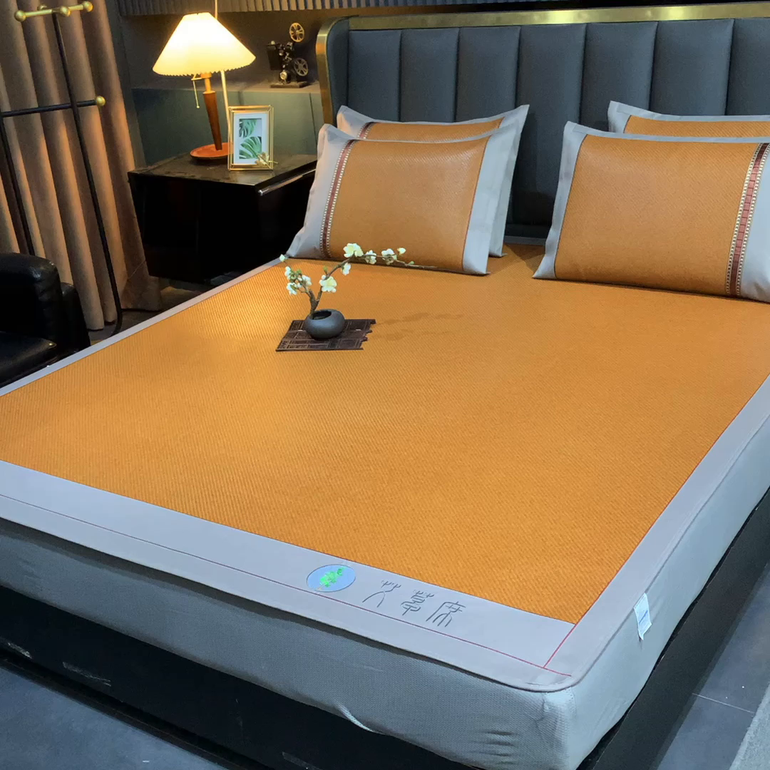 91家纺网 家纺一手货源 找家纺 小牛席业 2026新款加厚款-经典艾草养生席（床笠款） 艾草养生席-床笠款-红棕