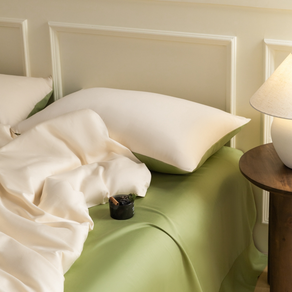 91家纺网 家纺一手货源 找家纺 秀色家纺 2026新款高端100pro新疆长绒棉床上四件套全棉纯棉四季纯色双拼高级感礼品团购四件套-米朵 米朵-奶昔白+山栀茶