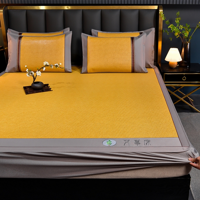 91家纺网 家纺一手货源 找家纺 小牛席业 2026新款加厚款-经典艾草养生席（床笠款） 艾草养生席-床笠款-黄藤