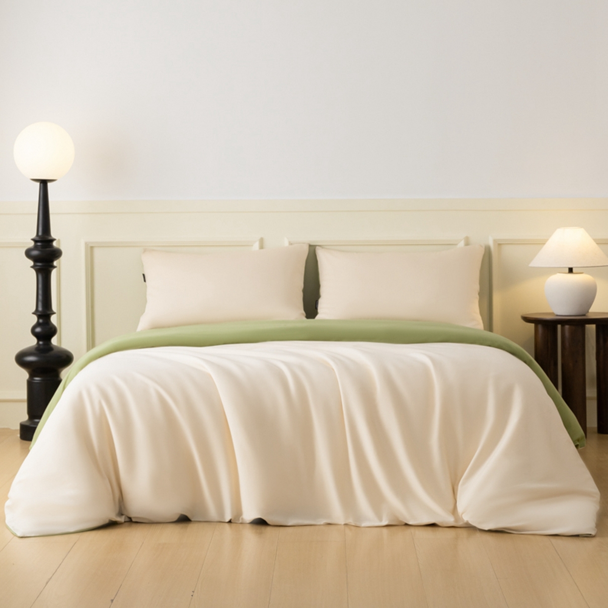 91家纺网 家纺一手货源 找家纺 秀色家纺 2026新款高端100pro新疆长绒棉床上四件套全棉纯棉四季纯色双拼高级感礼品团购四件套-米朵 米朵-奶昔白+山栀茶