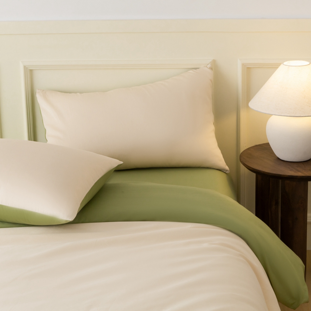 91家纺网 家纺一手货源 找家纺 秀色家纺 2026新款高端100pro新疆长绒棉床上四件套全棉纯棉四季纯色双拼高级感礼品团购四件套-米朵 米朵-奶昔白+山栀茶