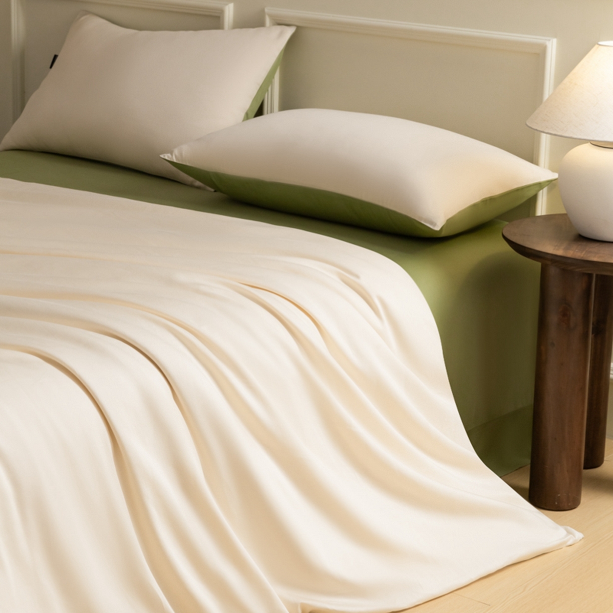 91家纺网 家纺一手货源 找家纺 秀色家纺 2026新款高端100pro新疆长绒棉床上四件套全棉纯棉四季纯色双拼高级感礼品团购四件套-米朵 米朵-奶昔白+山栀茶