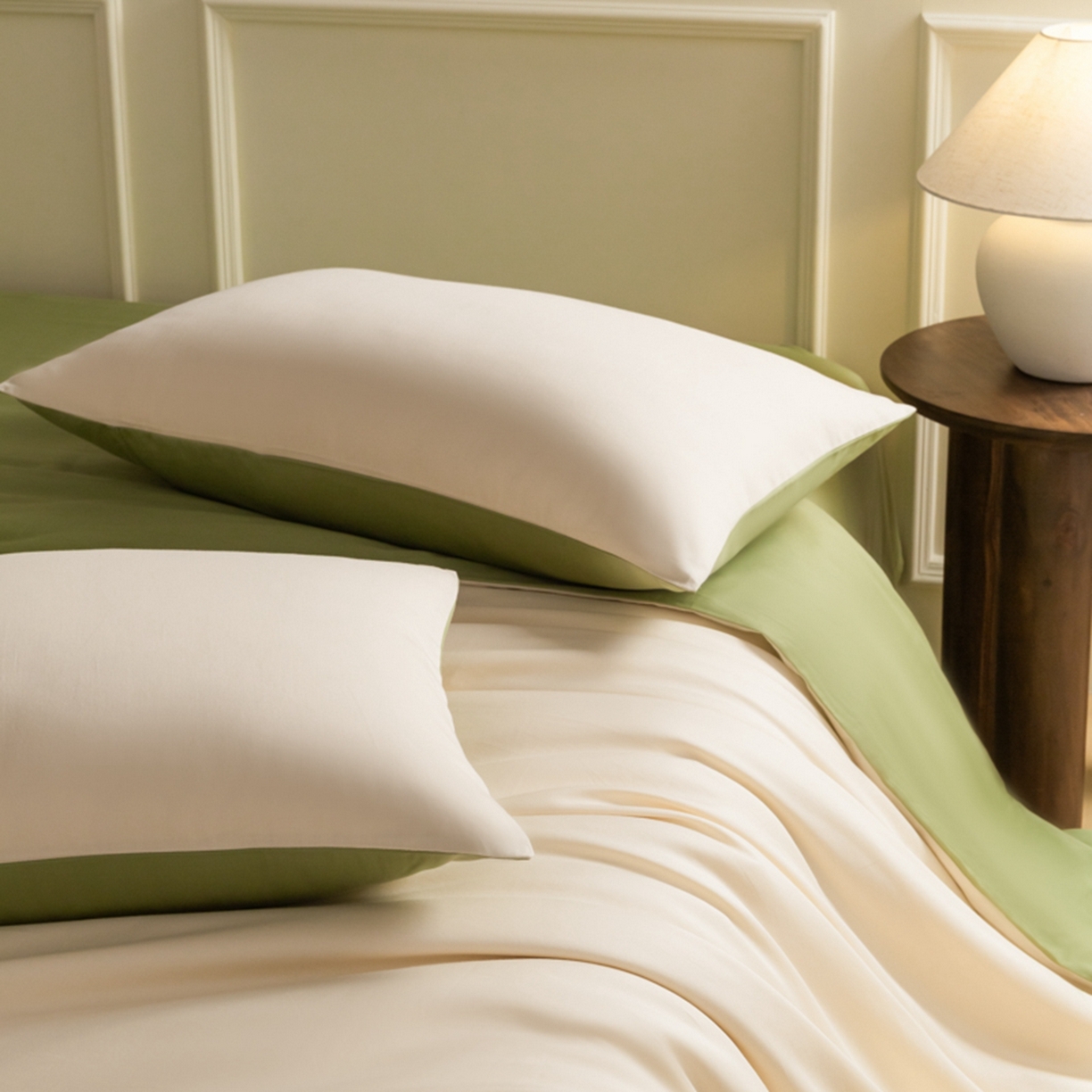 91家纺网 家纺一手货源 找家纺 秀色家纺 2026新款高端100pro新疆长绒棉床上四件套全棉纯棉四季纯色双拼高级感礼品团购四件套-米朵 米朵-奶昔白+山栀茶